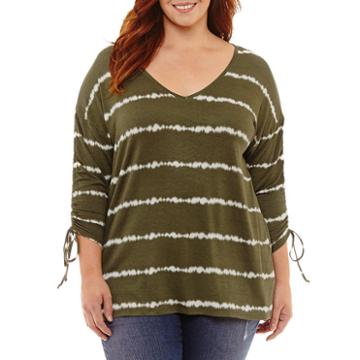 Ruched 3/4 Sleeve Tie Dye Tee - Plus