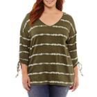 Ruched 3/4 Sleeve Tie Dye Tee - Plus