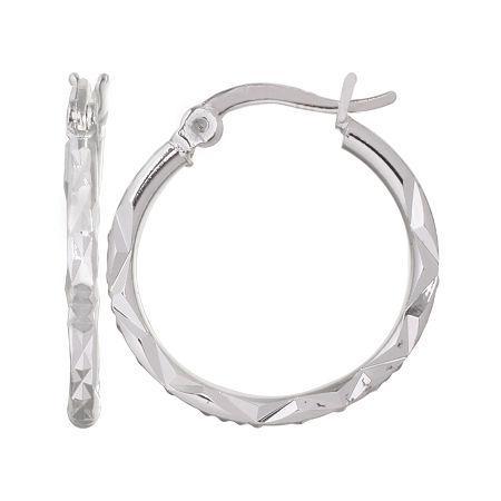 Sterling Silver Diamond-cut 20mm Round Hoop Earrings