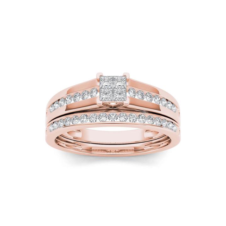 1/2 Ct. T.w. Diamond 10k Rose Gold Bridal Set Ring