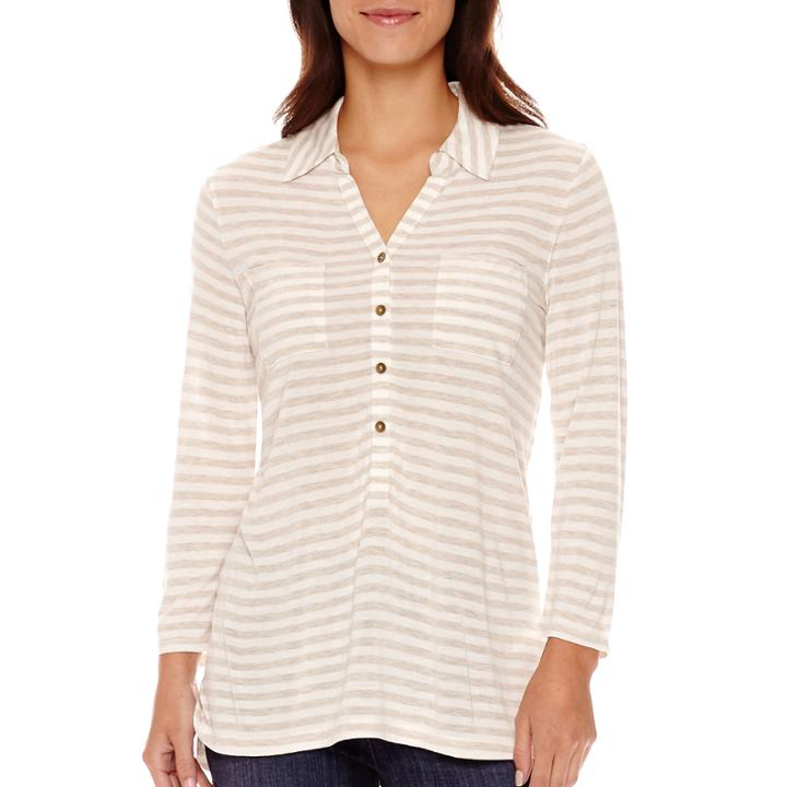 Liz Claiborne 3/4-sleeve Collared Tunic - Petite