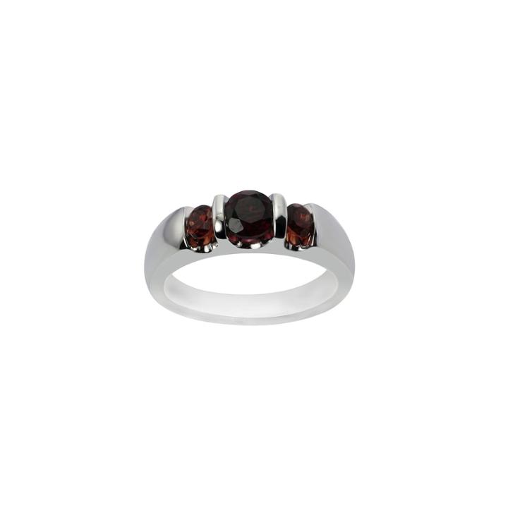Sterling Silver Genuine Garnet Three Stone Ring