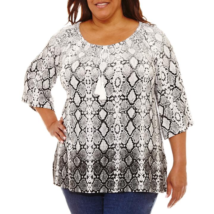 Lark Lane Modern Knits Tie Front Peasant Blouse-plus