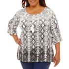 Lark Lane Modern Knits Tie Front Peasant Blouse-plus