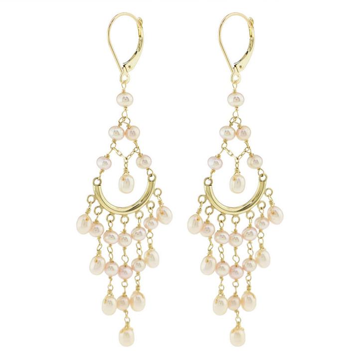 Not Applicable Pink Pearl 14k Gold Chandelier Earrings