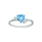 Genuine Blue And White Topaz Sterling Silver Heart-shaped Ring