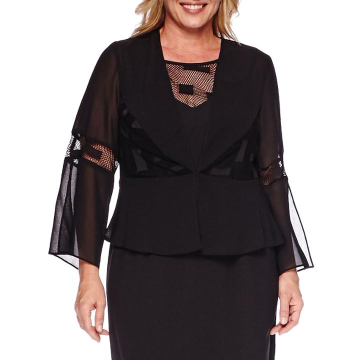 Maya Brooke Long-sleeve Crochet-trim Jacket Dress - Plus