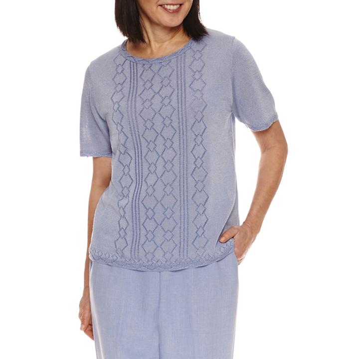 Alfred Dunner Never Better Short Sleeve Crew Neck Pullover Sweater