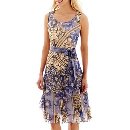 Robbie Bee Sleeveless Belted Corkscrew Dress