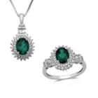 Womens Green Emerald Sterling Silver Jewelry Set