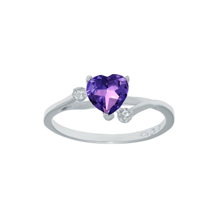 Genuine Amethyst And White Topaz Sterling Silver Heart-shaped Ring