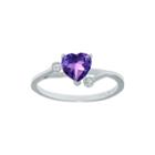 Genuine Amethyst And White Topaz Sterling Silver Heart-shaped Ring