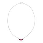 Lab-created Ruby Heart-shaped 3-stone Sterling Silver Necklace