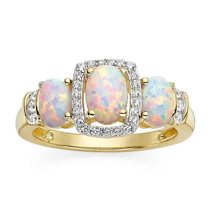Lab-created Opal And Lab-created White Sapphire 14k Yellow Gold Over Sterling Silver Ring