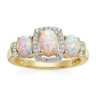Lab-created Opal And Lab-created White Sapphire 14k Yellow Gold Over Sterling Silver Ring