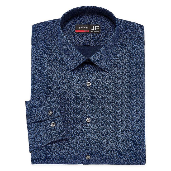 Jf J.ferrar Easy Care Stretch Long Sleeve Broadcloth Dots Dress Shirt - Slim