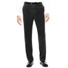 Stafford Super 100 Charcoal Chalk-stripe Flat-front Wool Suit Pants - Classic Fit