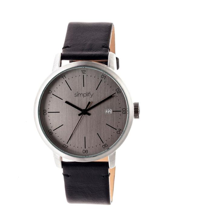 Simplify Mens The 2500 Gunmetal Dial Leather-band Watch With Date Sim2501