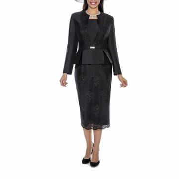 Giovanna Collection Women's Soutache Embellished Peplum 3 Piece Long Sleeve Skirt Suit