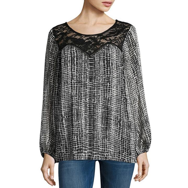 Alyx Long Sleeve Round Neck Chiffon Lace Blouse
