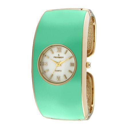 Peugeot Womens Green Enamel Cuff Bangle Watch