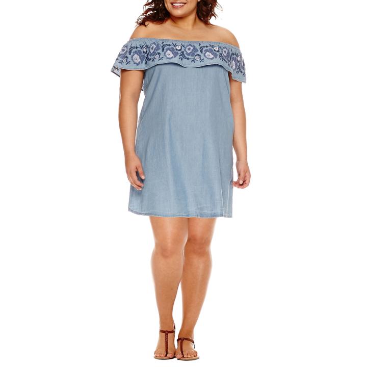 Arizona Embroidered Ruffle Dress - Juniors Plus