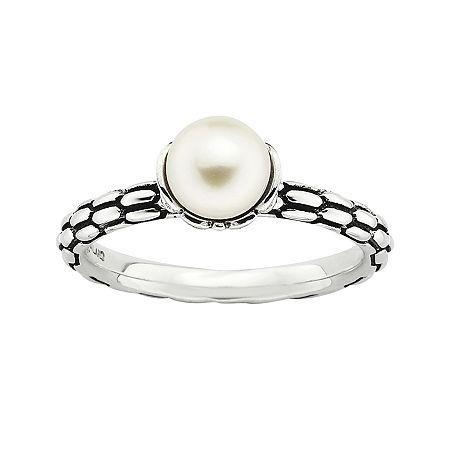 Personally Stackable Cultured Freshwater Pearl Patterned Ring