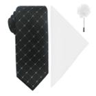 Jf J. Ferrar Grid Tie, Pocket Square And Lapel Pin Set