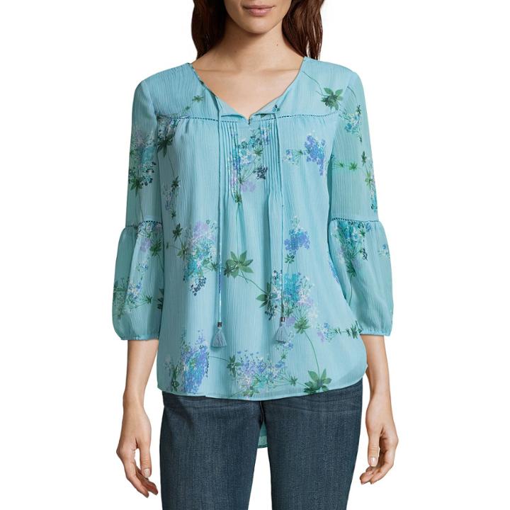 St. John's Bay Long Sleeve Woven Pattern Blouse