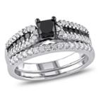 Womens 1 Ct. T.w. Color Enhanced Black Diamond Sterling Silver Bridal Set