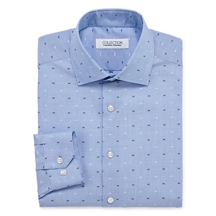 Collection By Michael Strahan Wrinkle Free Cotton Stretch Long Sleeve Woven Pattern Dress Shirt