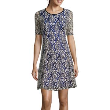 Tiana B. Elbow-sleeve Lace Fit-and-flare Dress