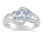 Womens Simulated Aquamarine Sterling Silver 3-stone Ring