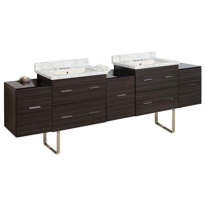 88.5-in. W Floor Mount Dawn Grey Vanity Set For 3h4-in. Drilling Bianca Carara Top Biscuit Um Sink