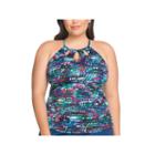 St. John's Bay Waimea Mist High Neck W/ Cut Out Tankini Swimsuit Top-plus