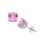 Cushion Lab-created Pink Sapphire Sterling Silver Stud Earrings
