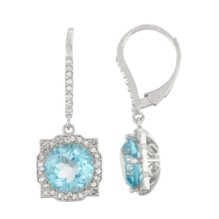 Genuine Swiss Blue Topaz And 1/3 C.t. T.w.diamond 10k White Gold Earrings