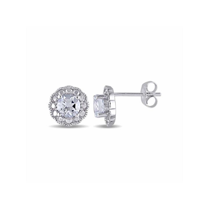 Round Blue Aquamarine 10k Gold Stud Earrings