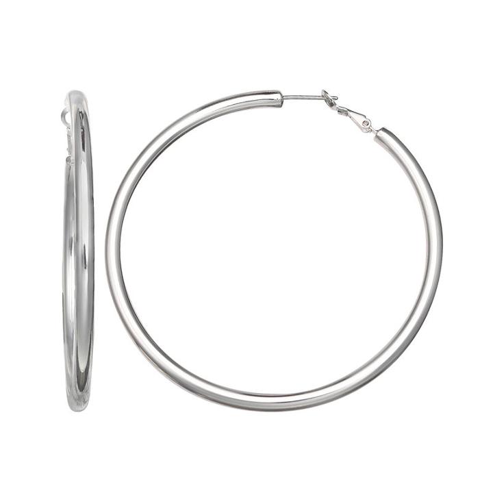 Silver Reflections Silver Plated 60mm Polished Tube Pure Silver Over Brass 60mm Round Hoop Earrings