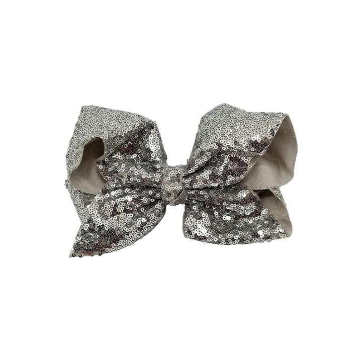 Jojo Siwa Large Signature Hair Bow W/sequins Silver Hologram