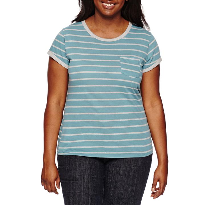 Arizona Short-sleeve Striped Ringer Tee - Juniors Plus