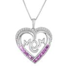 Lab-created Pink And White Sapphire Mom Heart Pendant Necklace