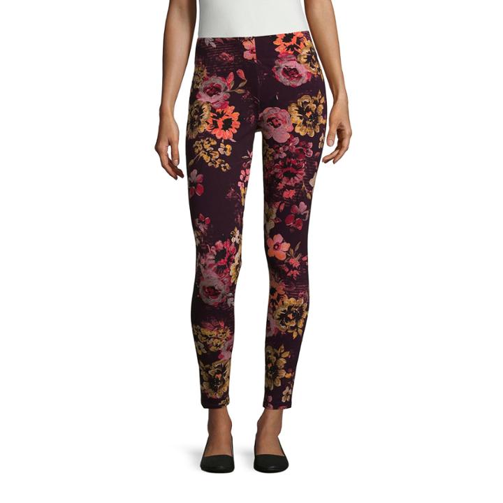 Mixit Burgundy Floral Print Knit Legging -petite