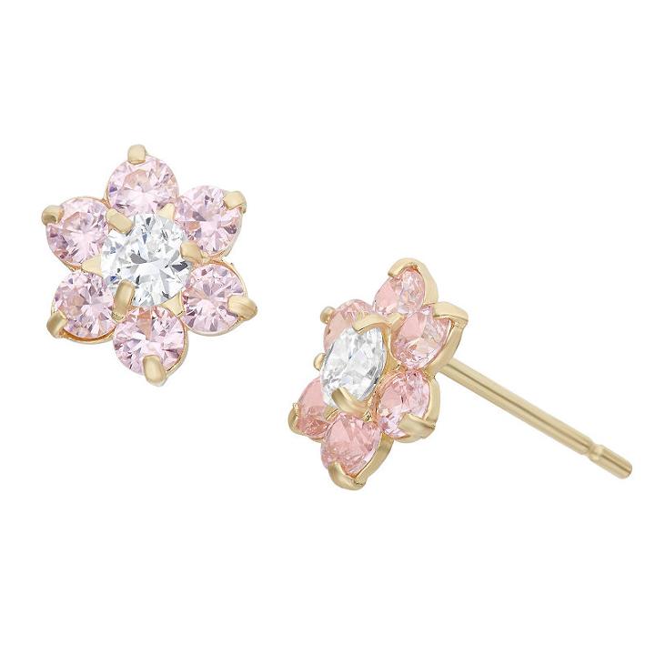 Pink Cubic Zirconia 7.5mm Flower Stud Earrings