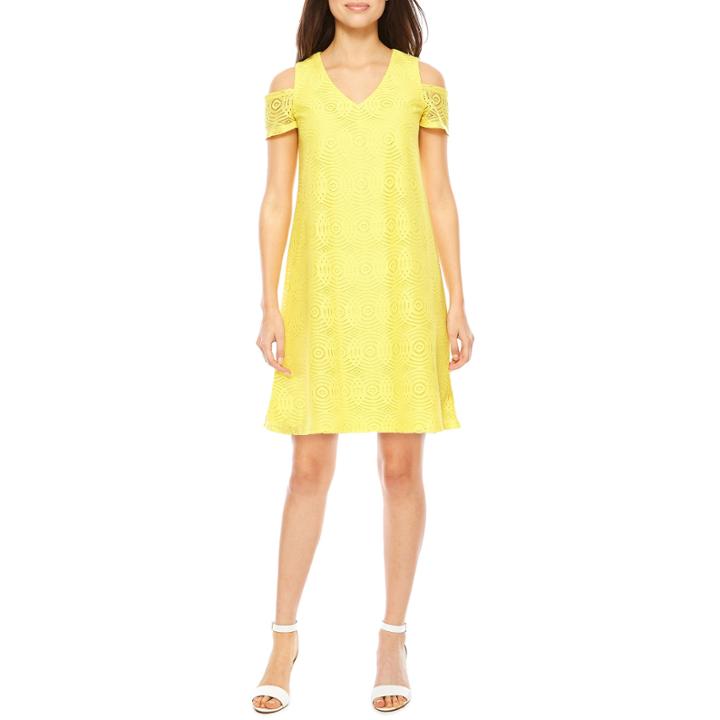 R & K Originals Short Sleeve Cold Shoulder Lace Shift Dress