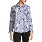 Liz Claiborne Tie Sleeve Floral Button-front Shirt