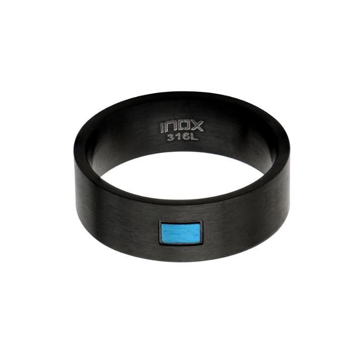 Mens Black With Blue Accent Stainless Steel Wedding Band