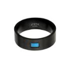 Mens Black With Blue Accent Stainless Steel Wedding Band