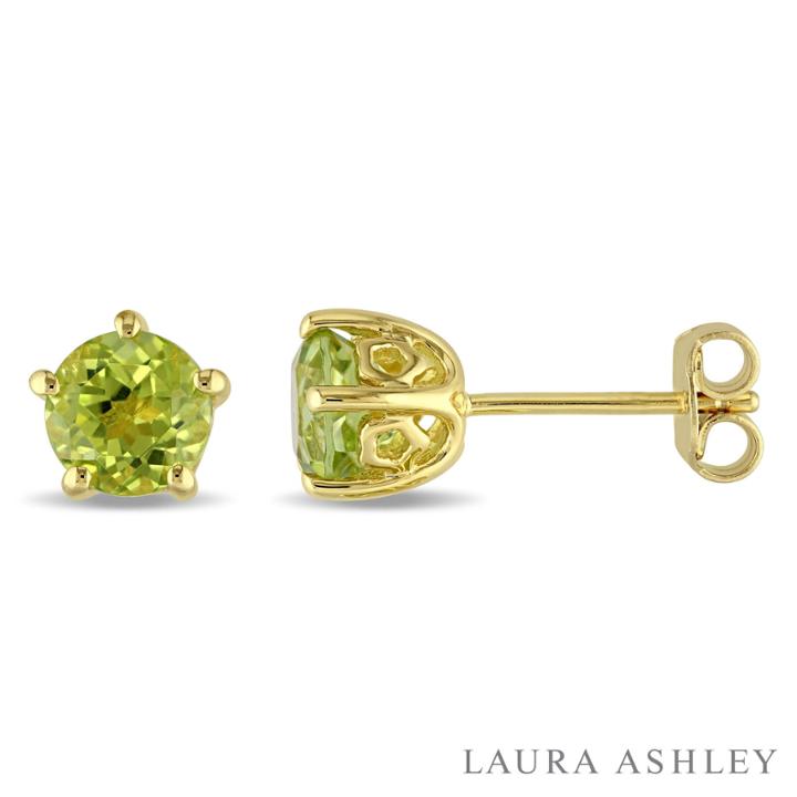 Laura Ashley Round Green Peridot 18k Gold Over Silver Stud Earrings