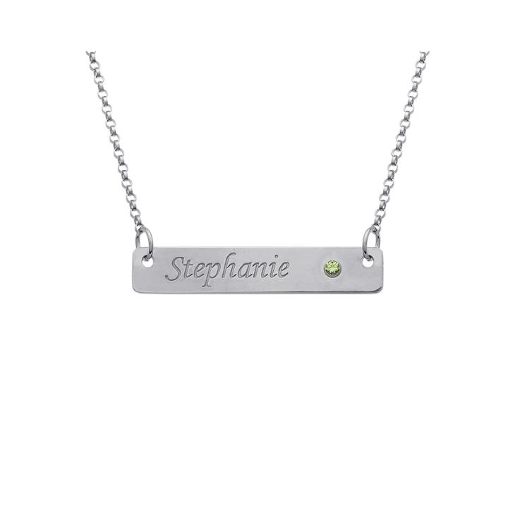 Personalized Birthstone Engraved Bar Name Necklace